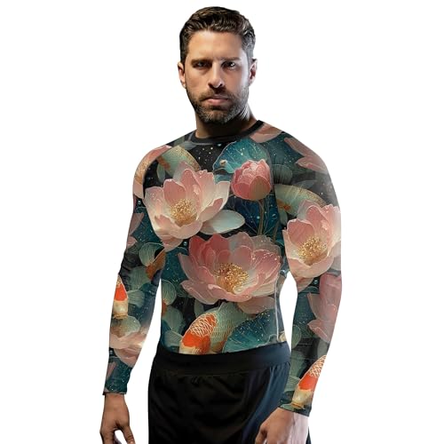 Lotus Flower Men's Rash Guard Long Sleeve BJJ Rashguard for Men Jiu Jitsu Rash Guard Tight Compression Shirt4