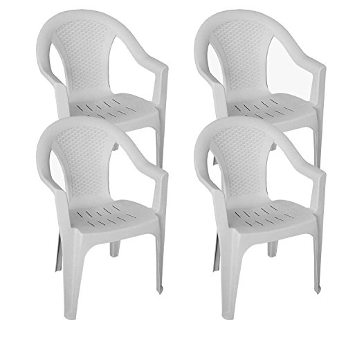 Preisvergleich Produktbild Multistore 2002 4er Set Stapelstühle Gartenstühle Gartensessel stapelbar in Rattan-Optik Kunststoff - Weiß