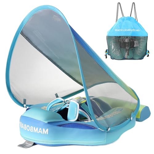 Image of Mambobaby Float Add Tail Baby Swim Float with Canopy Solid Pool Infant Swim Trainer Swimming Training Lying Air Free Water Floats Non-Inflatable Waist Swim Ring for Toddlers (Gradient)