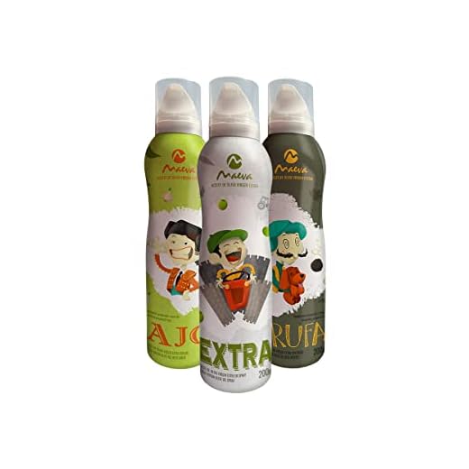 Maeva. Pack de 3 unidades Combinados de Spray. 1- Aceite de Oliva Virgen Extra, + 1 AOVE Sabor Ajo +AOVE Sabor Trufa. 3 x 200ml.Sistema "Bag on Valve" para controlar la cantidad.