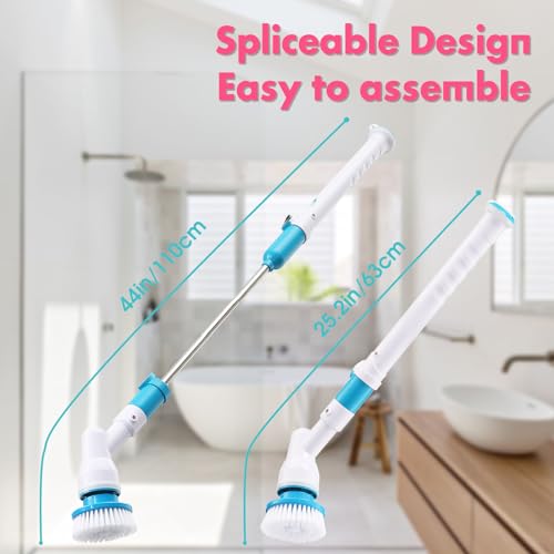 Image of Spin Brush for Cleaning, 300RPM Cordless Electric Spin Scrubber, Long Handle Powerful Cleaning Brush with 3 Replaceable Brush Heads for Bathroom Tub Kitchen Tlie