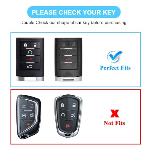 for Cadillac Key Fob Cover with Keychain, Car Key Case Shell 5 Button for Cadillac Escalade SRX CTS ATS XTS DTS STS