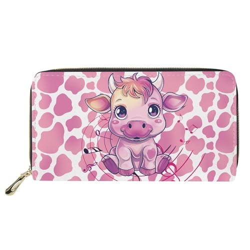 Pink Cow Women's Wallet Zip Around Purse PU Long Clutch with Credit Card Holder for Ladies
