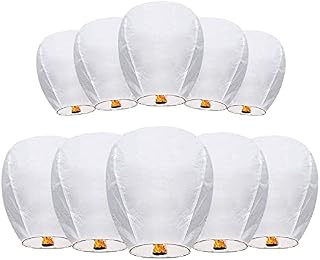 Chinese Sky Lanterns Environmental Friendly 100% Biodegradable Material No Assembly Required, for Wishing Wedding Birthday Party (10 Pack)