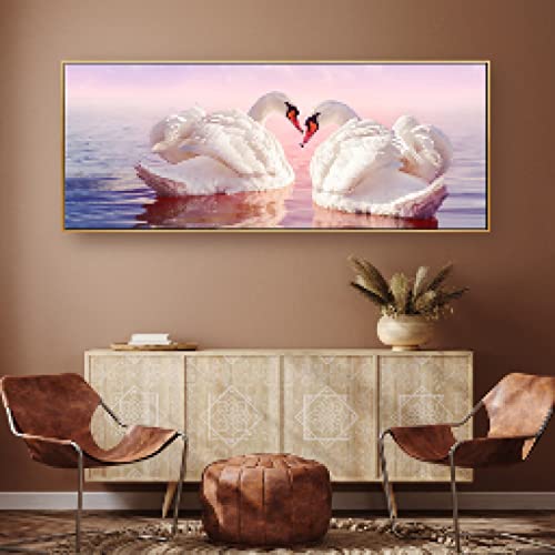 Peinture abstraite cygne amour en toile 70x140cm pour décoration salon