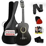 Pyle kit de guitarra acustica, ½ Tamaño juvenil, 34”, Para principiantes, Niños, Adultos, Incluye correa de transporte, Paño de limpieza, Aplicación de afinador
