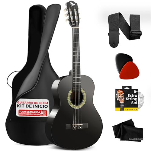 Pyle kit de guitarra acustica, ½ Tamaño juvenil, 34”, Para principiantes, Niños, Adultos, Incluye correa de transporte, Paño de limpieza, Aplicación de afinador