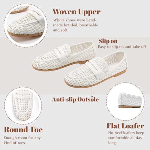 Image of Woven Penny Loafers for Women Slip On Loafers Shoes Dressy Casual Comfort Woven Closed Round Toe Flats Shoes Moccasins Work Office Church Daily Walking Business