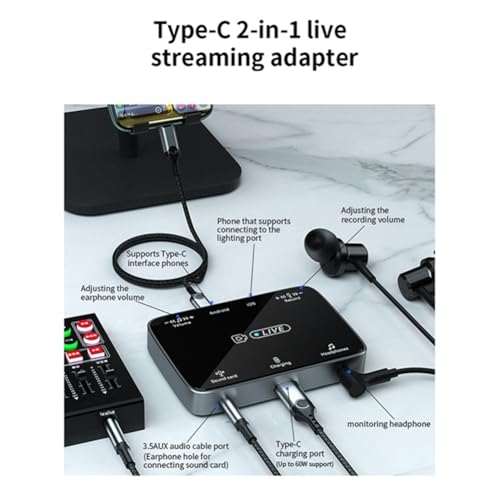 Adaptateur carte son live 2 en 1 Type-C et Lightning pour diffusion