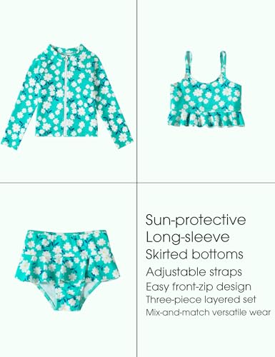 Image of DREAM BUS Toddler Girls Long Sleeve Swimsuit 3 Piece Rashguard Set with Bikini Top Baby Girls Bathing Suit Swimwear