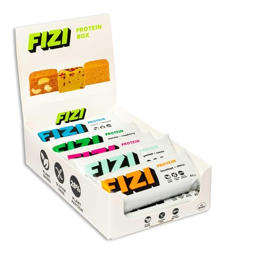 FIZI Barrita Proteica sin Azúcar - Mix de Sabores 10 x 45 g - Barrita Proteica Vegana, Sin Gluten, 13 g Proteína Vegetal, Sin Azúcar Refinada - Snack Proteico Perfecto para Llevar