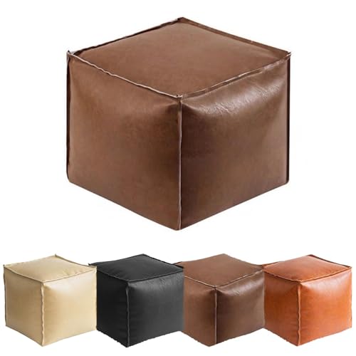 QSZTJJ Taburete con Forma de Cubo, cojín de Suelo, de Piel sintética, reposapiés para salón, reposapiés Acolchado, 40 x 40 x 40 cm, Asiento de Madera (Dark Brown,1PC)