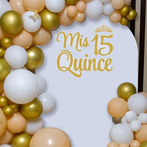 Mis Quince 15 Decal Sign for Balloon Kit Backdrop - Quinceañera Birthday Party Backdrop Decorations Mis Quince Años Gold Crown Wall Sticker Girl Sweet 15th Birthday Decor