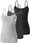 Vislivin Womens Cotton Camisole Adjustable Strap Tank Tops with Shelf Bra Stretch Undershirts Black/Dark Gray/Gray-1 M