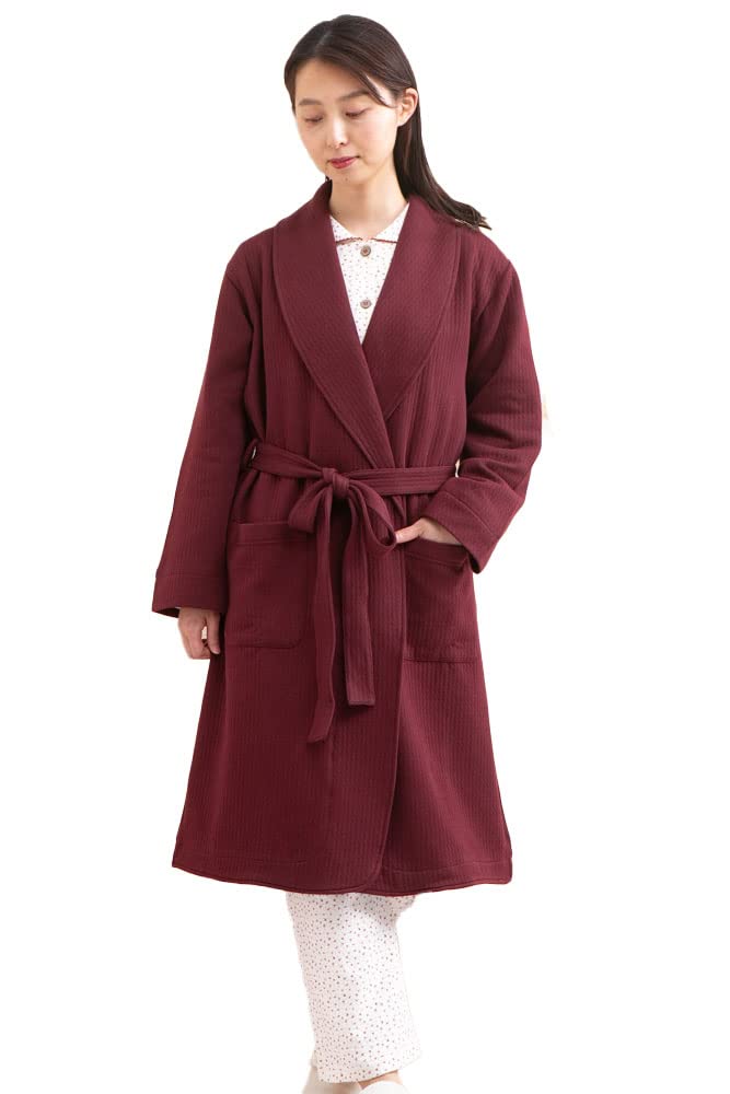 K's Eye Gown Women's Satin Lining 100% Cotton Filled Knit Quilt Fabric For Autumn Winter Hospital Prep Robe Respect for the Aged Day Gift Women's M/L Medium red (wine)