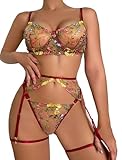 Mingnos 3teilig Spitze Dessous Set ist aus hochwertigem Spitze Stoff, robust, leicht und atmungsaktiv, angenehm zu tragen.
