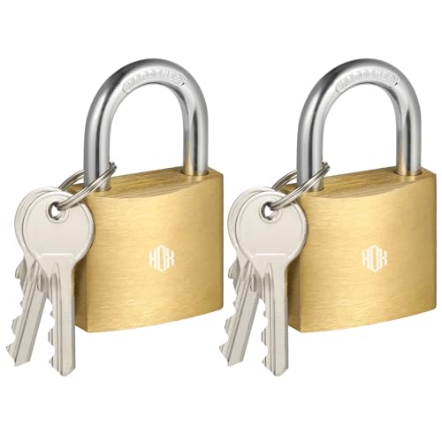 Image of HOX 2-Pack Keyed Padlock, Waterproof and Rustproof, Solid Brass Lock with 1-1 /4 inch Wide Body, Padlock with Keys for Storage Unit, Sheds, Garages and Fence