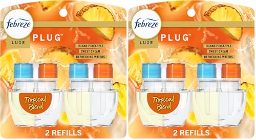 Image of Febreze Plug In Air Freshener,Odor-Fighting Scented Oil Refill,Tropical Blend Scent,2 Refill,(Pack of 2)