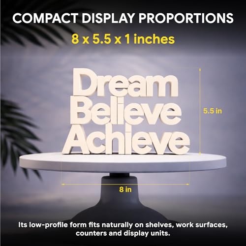 Image of Mad Masters Dream Believe Achieve Motivational Desk Decor - Aesthetic Table, Shelf & Wall Showpiece for Home Office, Business. Vastu Friendly Gifting, Soft Ivory (8x5.5x1 Inch)