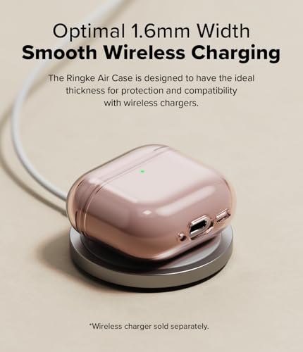 Image of Ringke Air Compatible with Airpods 4 Case Cover Soft Flexible Shockproof Anti-Scratch Slim Fit Protective Cover for Wireless Charging with Carabiner - Pink