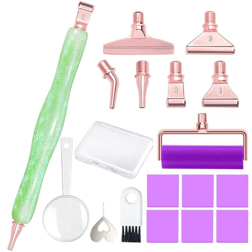 Image of Praise V Do Diamond Painting Art Drill Pen Kit with Screw Stainless Steel Rose Metal Tip Nibs Placers Roller Tool Accessories, Ergonomic Diamond Art Pen for 5D Diamond Paint Bead Dot Green