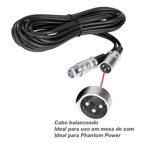 Cabo Xlr Balanceado 5m Para Microfone Mono E Estéreo - Preto
