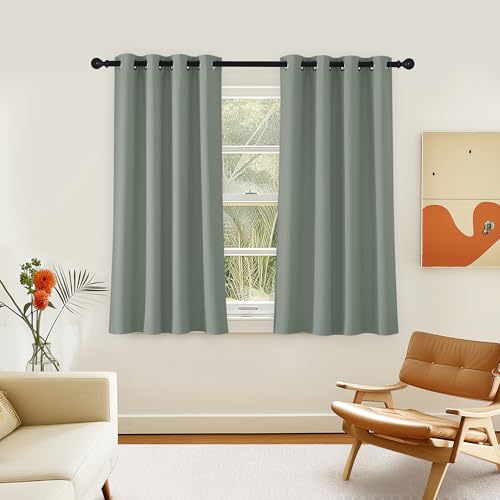 NICETOWN Room Darkening Short Curtain 54 inches Long for Living Room, Grommet Sound Reducing Thermal Insulated Curtains for Bedroom Nursery Window, 46W x 54L, 1 Piece, Sage Green