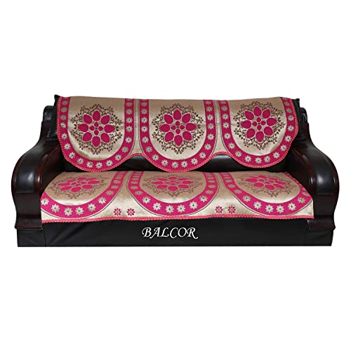 Image of Cotton 6 PCs Design DECAN Sofa Cover Set of 5 Seater(3+1+1)-Pink