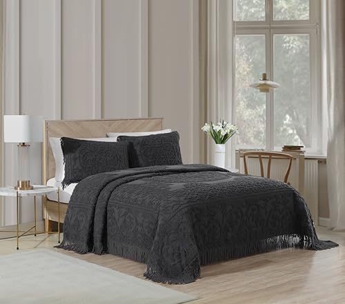 Image of Beatrice Home Fashions Medallion King Cotton Chenille Sham, Charcoal