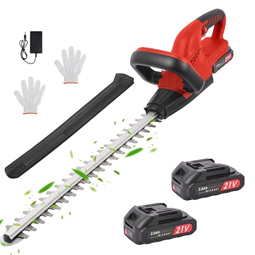 Cortasetos inalámbrico, cortasetos de 21 V, resistente, con 2 baterías y cargador, tijeras de césped de jardín, hoja de doble acción de 50 cm