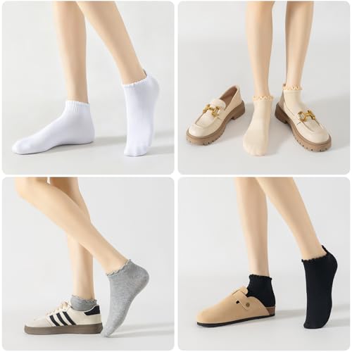Image of No Show Socks Womens Low Cut Non Slip Cute Ruffle Ankle Socks 6 Pairs