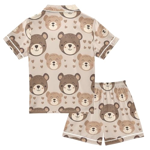 ALAZA Cute Animal Bear Heart Pajamas Satin Pajama Set Short Sleeve Button Down Sleepwear2
