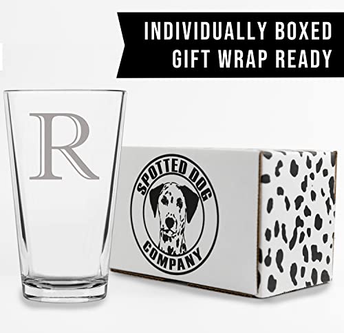 Etched Monogram 16Oz Pint Glass For Beer Or Soda (Letter R) A-Z Personalized Gifts For Him, Customized Pint Glasses, Custom Initial, Birthday Gift For Men Brother Husband #TOP5