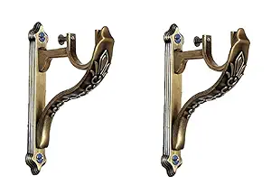 HENY Enterprise Aluminium Curtain Brackets Parda Holders with Support Fittings 1 Inch Rod Pocket Finials Designer Door and Window M6 (Jaguar-2)