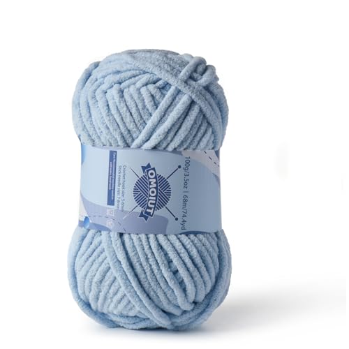 Image of Chunky Chenille Yarn for Crocheting, Baby Yarn for Crocheting Soft Blankets, Bulky Yarns for Crochet Amigurumi, 100g (74.3yds) Fluffy Velvet Yarns for Hand Knitting (Sky Blue)