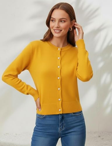 Image of Women's Casual Slim Fit Cardigan Sweaters Long Sleeve Button Down Lightweight Waist Length
