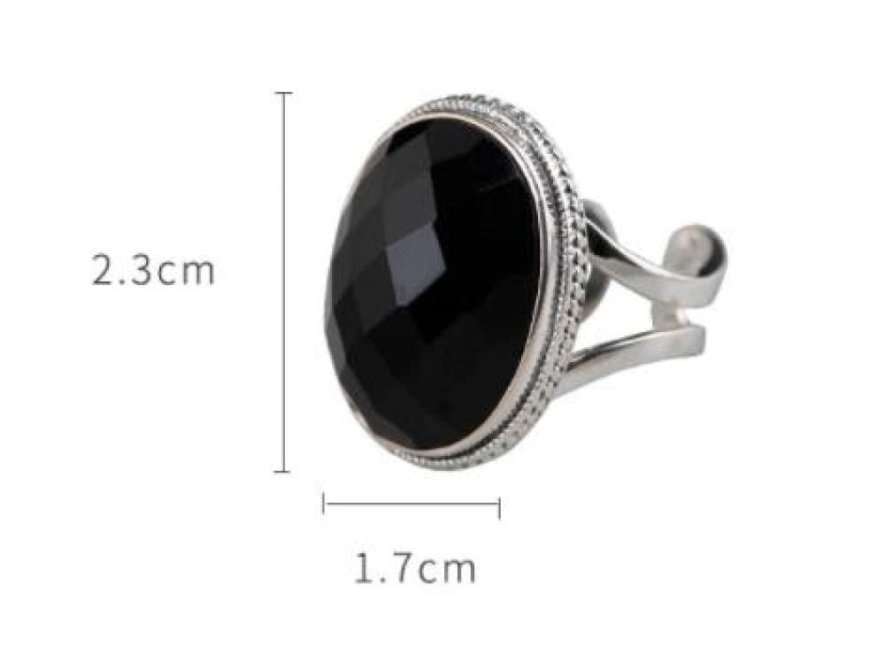 Anello in Argento 925 da Donna,Anelli Regolabili da Donna in Argento Sterling 925 Rotondi con Onice Nero Anelli Regolabili Sfaccettati retrò Vecchia Moda Fascino Energetico Gioielli da Sposa