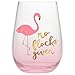 Pink Flamingo No Flocks Given - 20 oz Stemless Wine Glass with Metallic Gold Foil Print