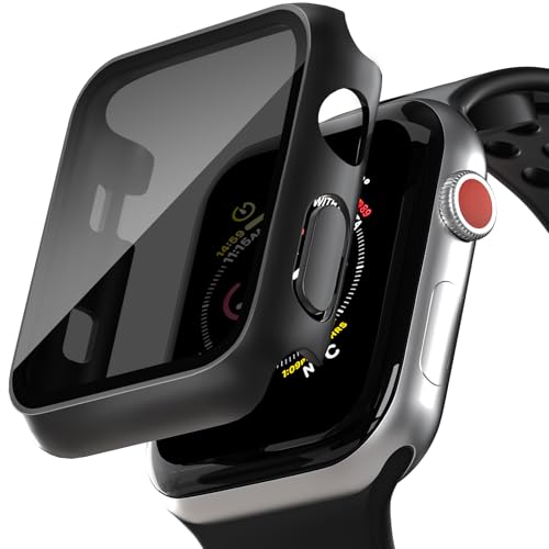 KUYUBMINYR 2 Pack Privacy Case for Apple Watch Screen Protector, Anti-Spy Tempered Glass Film Apple Watch Cover Hard PC Case Bumper for iWatch Series 3/2/1 - Black/Black 42mm