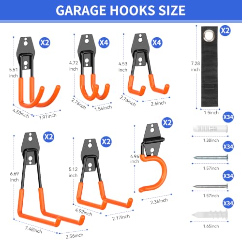Veferdo Heavy Duty Garage Hooks 18 Pack, Utility Steel Wall Mount Hook — view 2