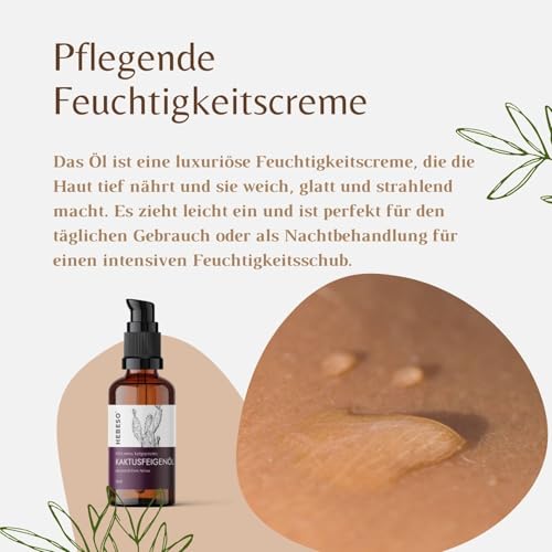 Kaktusfeigenkernöl 50ml 100% Rein & Natürlich Kaltgepresst - Bestes natürliches Gesichtsserum der Welt - Verlangsamt die Zellalterung - verringert die Faltentiefe - macht die Gesichtshaut elastisch