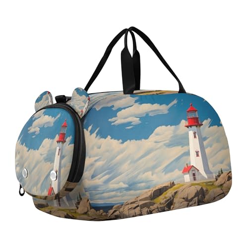 Lighthouse Kids Overnight Sports Duffel Bags with Shoe Compartment & Wet Pocket Travel Sport Gym Bag for Girls Boys