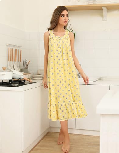 Image of 100% Cotton Nightgowns for Women Soft Ladies Gowns Sleepwear Long Sleeveless Nightgown