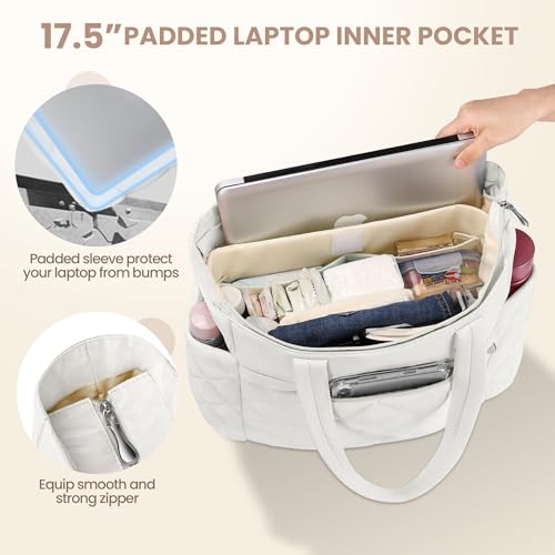 Tote Bag for Women, 15.6 Inch Laptop Bag, Large Quilted Work Shoulder Bag Ultra Lightweight Puffer Handbag for Travel4