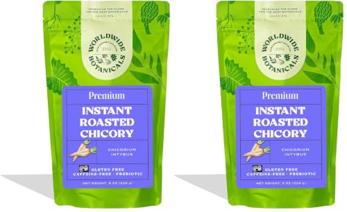 Image of Worldwide Botanicals Instant Chicory Root, 114 servings - Caffeine-free Coffee Alternative - Blend Instant Chicory with Coffee, Prebiotic, Acid-Free, Kosher, Gluten-Free - 8 ounces (Pack of 2)