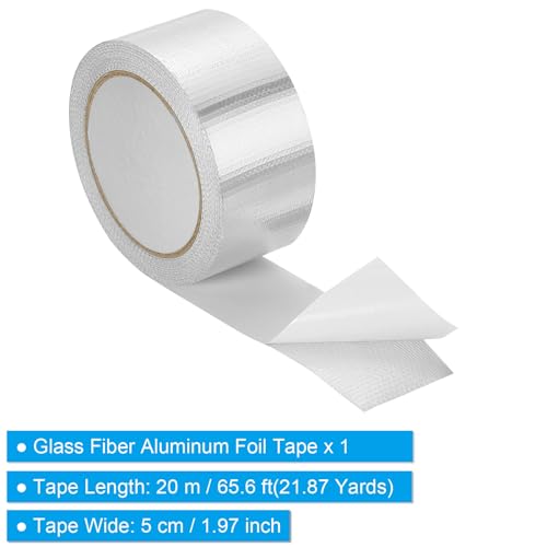 Image of PATIKIL Duct Tape, 1.97 Inch x 65.6 Ft(21.87 Yards) 5.91 Mil Heavy Duty Aluminum Foil Tape Waterproof Glass Fiber Insulation Heat Resistant for Ductwork HVAC Sealing Patching, 1 Roll