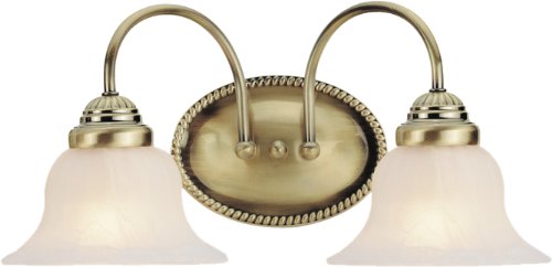 New Arrivals Livex Lighting 1532-01 Edgemont 2 Light Vanity Antique Brass with White Alabaster Glass