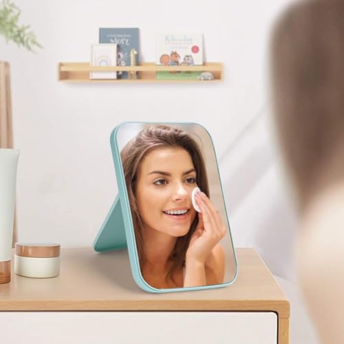 Image of Makeup Mirror for Dressing Table | HD Clear Reflection Vanity Mirror with Stand | Foldable Desktop Mirror for Makeup, Shaving, Skincare & Grooming | Lightweight Travel Mirror (Green) (Plastic)
