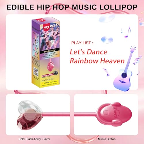 Amos Music Lollipop Candy Suckers, Singing Lollipop Sugar Free, Unique Men &Women, Individually Wrapped Strawberry&Blackberry Flavor Combo Pack - 2P - image 6