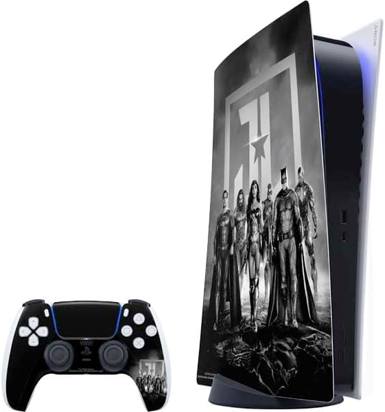 Skinit Decal Gaming Skin Compatible with PS5 Bundle - Officially Licensed The Justice League (2017) Justice League Black and White Design